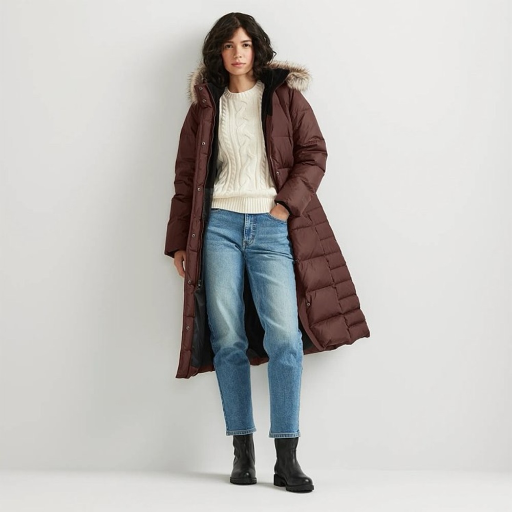 Eddie Bauer Lodge Down Duffle Parka Fur Hood XS